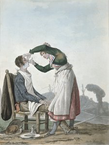 Een Kolenwerker die zich Scheert door Antoine Charles Horace Vernet