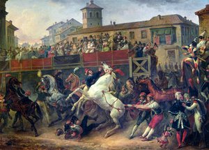 Scène van een onbereden paardenrace in Rome door Antoine Charles Horace Vernet