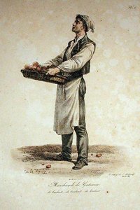 De Taartverkoper, nummer 1 uit de serie De Kreten van Parijs, gegraveerd door Francois Seraphin Delpech (1778-1825) door Antoine Charles Horace Vernet