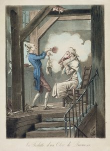 De Toilette van een Advocatenklerk, gegraveerd door Philibert Louis Debucourt (1755-1832)