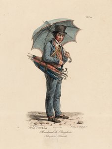 De Paraplu- en Parasolverkoper, nummer 23 uit de serie De Kreten van Parijs, gegraveerd door Francois Seraphin Delpech (1778-1825)
