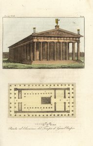 Opstand en plan van de Tempel van Zeus of Jupiter op de berg Olympus door Antoine Chrysostome Quatremère de Quincy