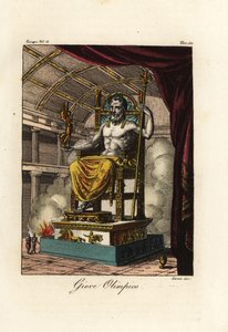 Beeld van Zeus of Jupiter in Olympia, gigantisch zittend figuur door de Griekse beeldhouwer Phidias rond 435 v.Chr. in het heiligdom van Olympia, Griekenland door Antoine Chrysostome Quatremère de Quincy