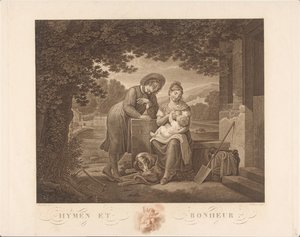 Jong gezin met hond door Antoine Claude François Villerey