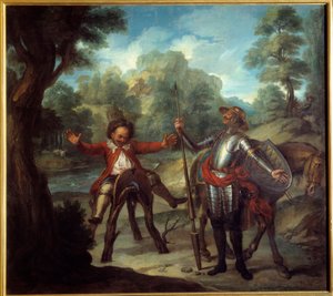 Verhaal van Don Quichot: Sancho wordt wakker en is wanhopig omdat hij zijn geliefde Grison niet kan vinden. De vernuftige edelman Don Quichot van La Mancha door Miguel de Cervantes Saavedra door Antoine Coypel