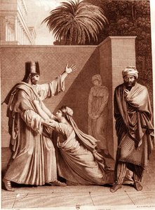 Esther Smeekt Assuerus in de Aanwezigheid van Aman, illustratie uit 
