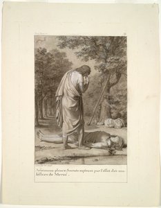 Aristomenes rouwt om de dood van Socrates door de betovering van Meroë (uit Boek 1 van Apuleius, "De Gouden Ezel")
