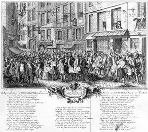 Investeerders voor het hoofdkantoor van de Banque Royale in de Rue Quincampoix, Parijs, 1720 door Antoine Humblot