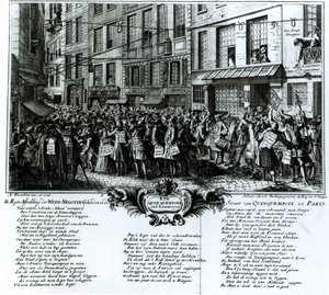 Rue Quinquempoix in 1720 door Antoine Humblot