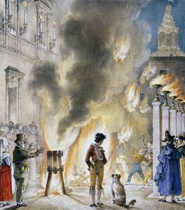 Kleine vuurwerkshow bij Palazzo Madama, door Antoine-Jean-Baptiste Thomas, prent uit Un an a Rome et dans ses environs. Italië