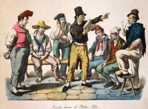 Verteller op de kade, prent