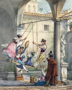 Schommel, gravure door Antoine Jean-Baptiste Thomas uit Un an a Rome et dans ses environs, Frankrijk
