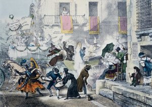 Confetti gooien tijdens het carnaval in Rome door Antoine Jean Baptiste Thomas