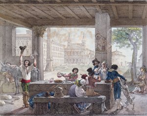 Herberg in Rome, gegraveerd door Francois Alexandre Villain, c.1820-30