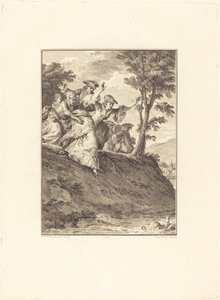 Ze rent achter hem aan door Antoine Jean Duclos after Jean Michel Moreau