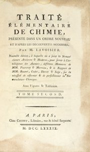 Titelpagina van Traité Élémentaire de Chimie, Tome II, gepubliceerd in Parijs, 1789 door Antoine Laurent de Lavoisier