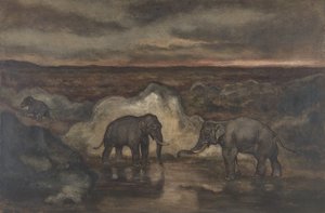 Olifanten bij een poel door Antoine Louis Barye