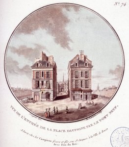 Uitzicht op de ingang van Place Dauphine bij Pont Neuf, Parijs. In pittoreske uitzichten van de belangrijkste gebouwen van Parijs door Sergeant door Antoine Louis Francois Sergent Marceau