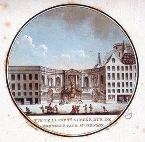 Uitzicht op de fontein gelegen aan de rue de Grenelle Faubourg Saint Germain, huidige fontein van Grenelle. In pittoreske uitzichten van de belangrijkste gebouwen van Parijs door Sergeant door Antoine Louis Francois Sergent Marceau