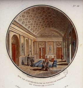 Zicht op het interieur van de nieuwe kapel van het gerechtsgebouw, nu Sainte Chapelle, Parijs. In schilderachtige uitzichten van de belangrijkste gebouwen van Parijs door Sergeant door Antoine Louis Francois Sergent Marceau