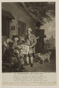 Rondreizende prentverkoper in een dorp door Antoine Louis Romanet