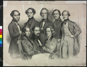 Groep beroemde pianisten door Antoine Maurin