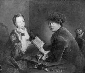 Portret van de kopergraveur Georg Friedrich Schmidt en zijn echtgenote Dorothea Luise, geboren Videbant door Antoine Pesne