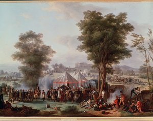 Bivak van Keizer Napoleon I, nabij het kasteel van Ebersberg in Oostenrijk 4/05/1809 (Schilderij) door Antoine Pierre Mongin