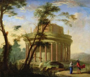 Landschap met een Oud Tempel door Antoine Pierre the Younger Patel