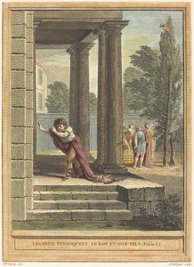 De twee papegaaien, de koning en zijn zoon door Antoine Radigues after Jean Baptiste Oudry