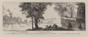 Rivierlandschap met een visser door Antoine de Marcenay de Ghuy