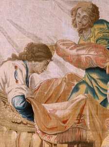 Vlaamse wandtapijt. Serie Verhaal van Theseus. Bacchus neemt Ariadne als zijn vrouw. Negende wandtapijt in de serie. Model Anthonis Sallaert. Fabriek Jan Raes de Jongere, Brussel. Ca 1630.