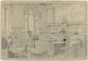 Studie van de gehele compositie voor het (onvoltooide) schilderij van de Nederlandse rechtbank in London, juni 1942