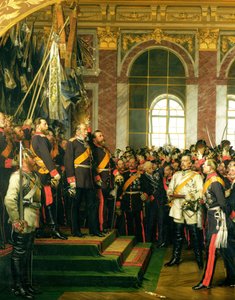 De proclamatie van Wilhelm als keizer van het nieuwe Duitse Rijk, in de Spiegelzaal van Versailles op 18 januari 1871, geschilderd in 1885