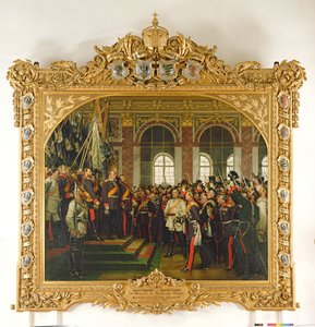 De proclamatie van Wilhelm als keizer van het nieuwe Duitse Rijk, in de Spiegelzaal van Versailles op 18 januari 1871, geschilderd in 1885