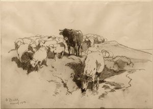 Runderen en schapen door Anton Braith