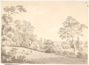 Landschap met huis en koeien bij de Elbe door Anton Carl Dusch