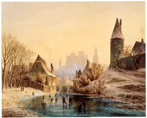 Schaatsbaan op een rivier, 1855
