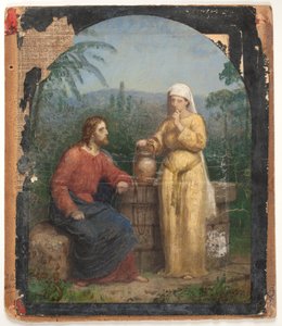 Olieschets van Jezus en de Samaritaanse vrouw bij de bron door Anton Dorph