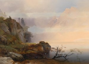 Anton Hansch Herfstsfeer aan het meer 1846 door Anton Hansch