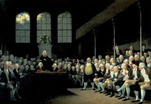 Charles James Fox spreekt het Lagerhuis toe tijdens het ministerie van Pitt