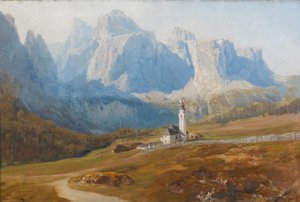 Anton Hlavacek Zicht op Colfosco met de Odle-groep