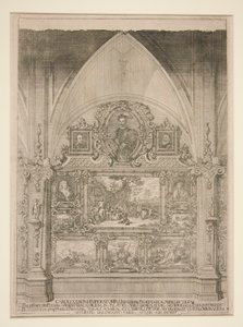 Interieur met gebogen nis versierd met portretten en genrescènes door Anton Joseph von Prenner