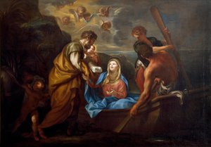 De vlucht naar Egypte De heilige familie gaat aan boord van een boot door Anton Maria Piola