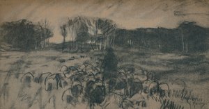 Een schets van een herder en zijn kudde, 19e eeuw door Anton Mauve