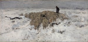 Kudde schapen met herder in de sneeuw door Anton Mauve
