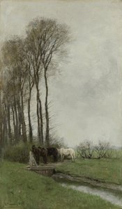 Paarden bij het hek door Anton Mauve