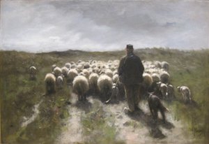 Herder en schapen door Anton Mauve