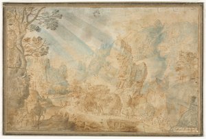 Berglandschap met figuren door Anton Mirou
