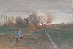 Landschap met brandende boerderij